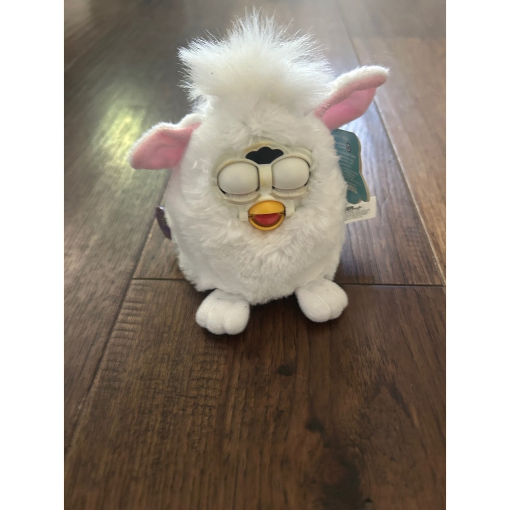 Vintage 1999 Tiger Electronics Furby Baby Snowball White Pink Ears Plush Toy